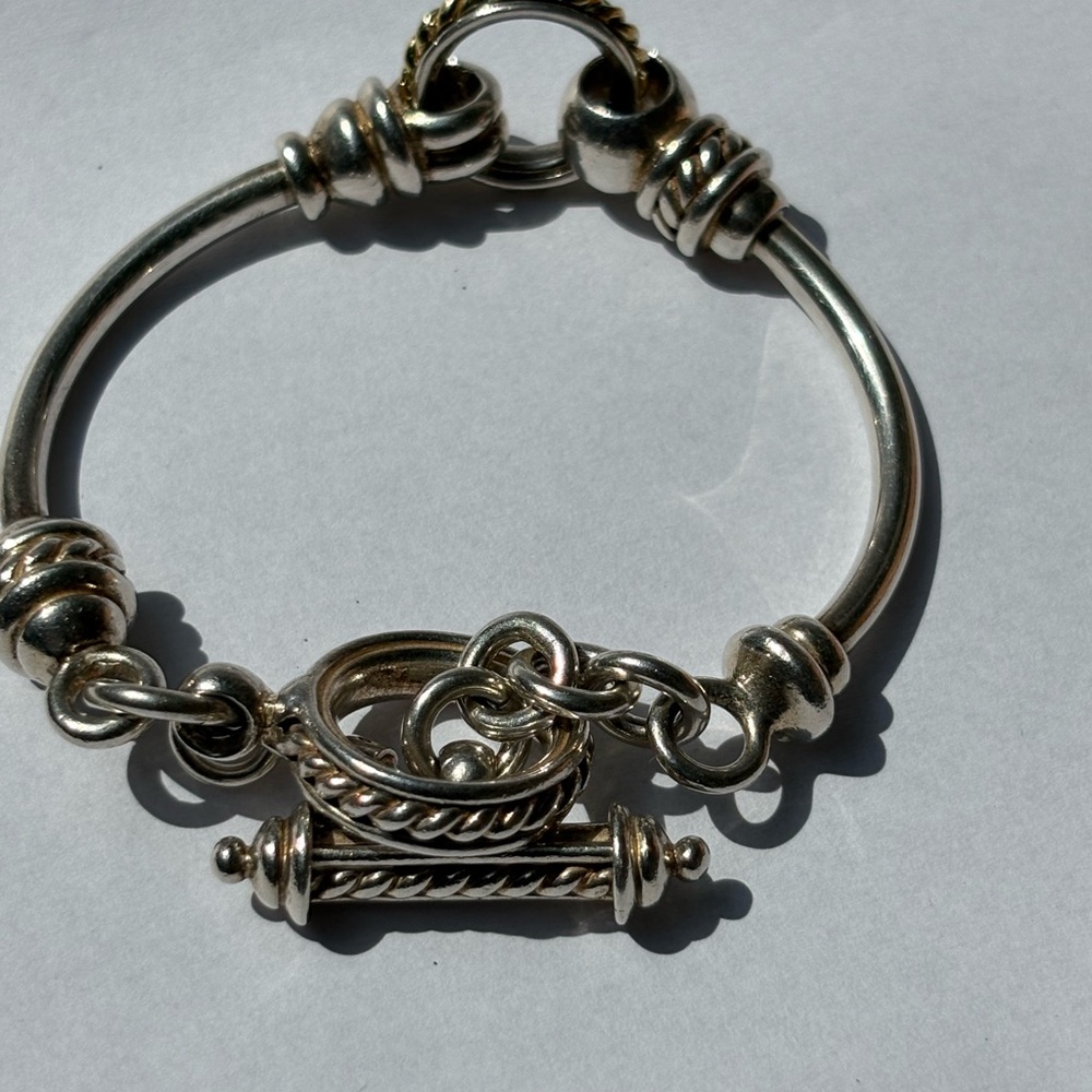 David Wysor Designer Sterling Silver and 18K Gold Bracelet with Toggle Clasp